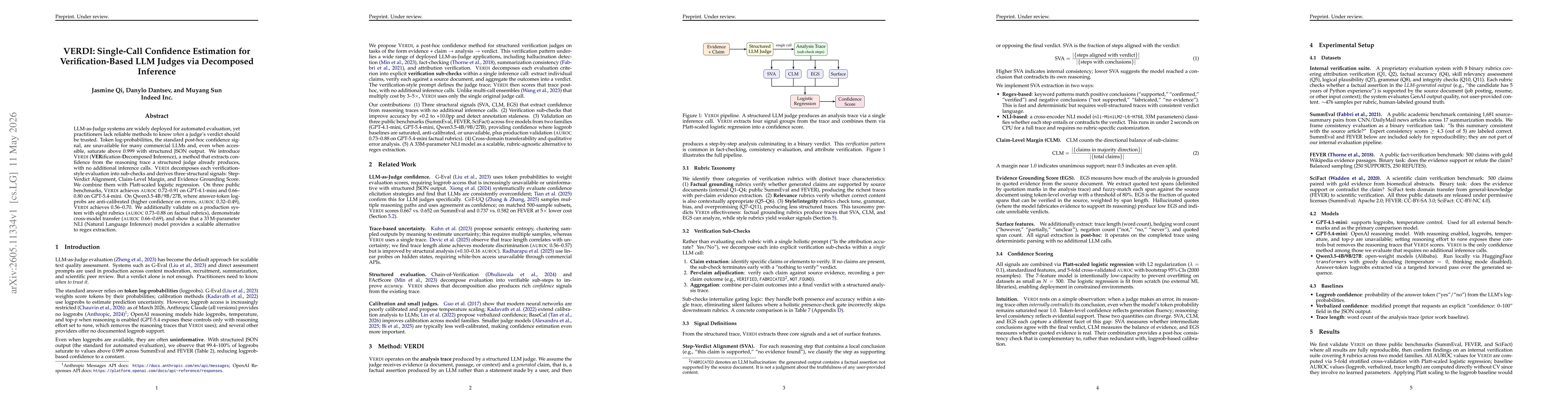 Thumbnail for VERDI: Single-Call Confidence Estimation for Verification-Based LLM Judges via Decomposed Inference