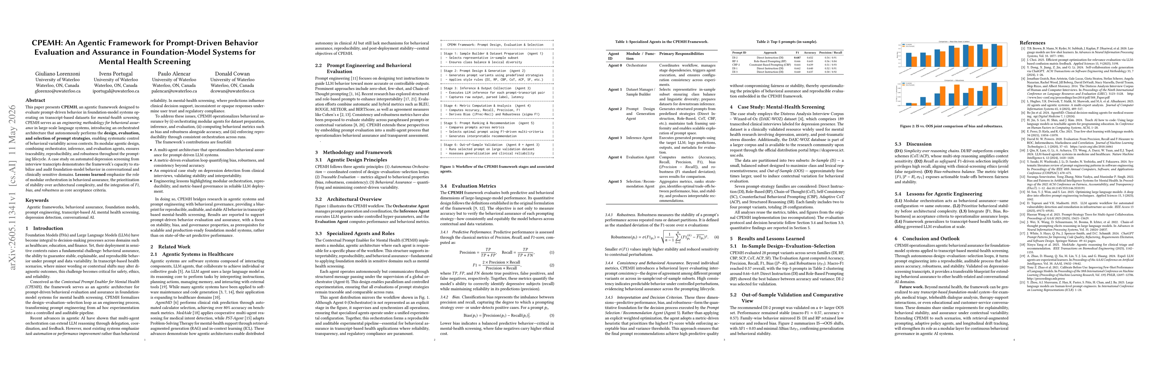 Thumbnail for CPEMH: An Agentic Framework for Prompt-Driven Behavior Evaluation and Assurance in Foundation-Model Systems for Mental Health Screening