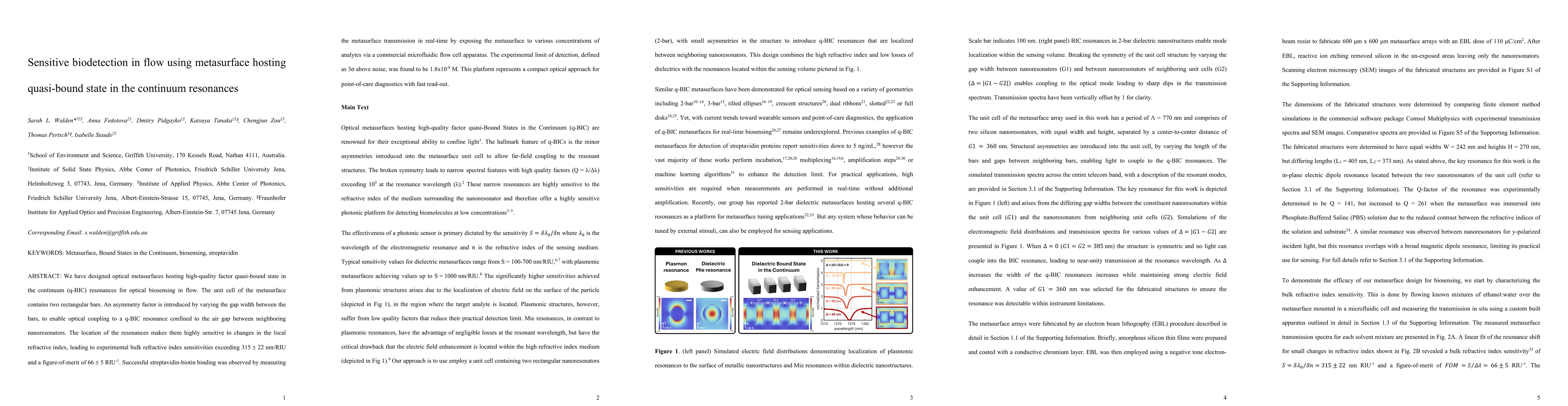 Thumbnail for Sensitive biodetection in flow using metasurface hosting quasi-bound state in the continuum resonances