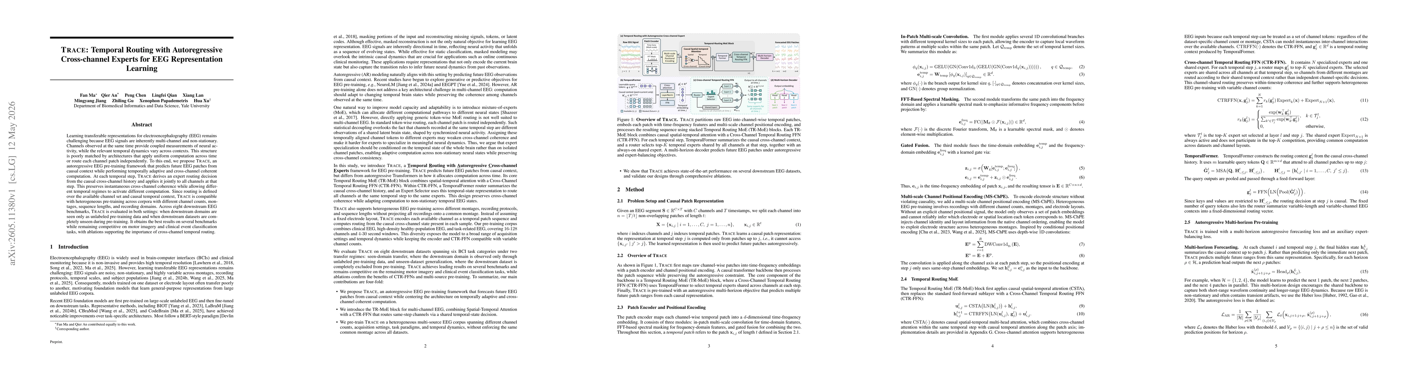 Thumbnail for TRACE: Temporal Routing with Autoregressive Cross-channel Experts for EEG Representation Learning