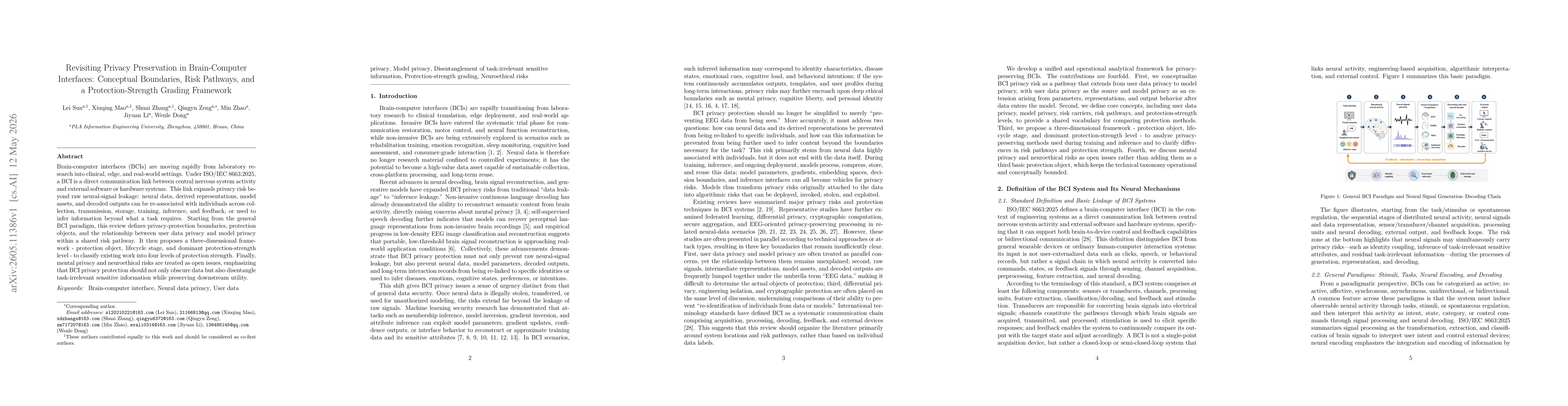 Thumbnail for Revisiting Privacy Preservation in Brain-Computer Interfaces: Conceptual Boundaries, Risk Pathways, and a Protection-Strength Grading Framework