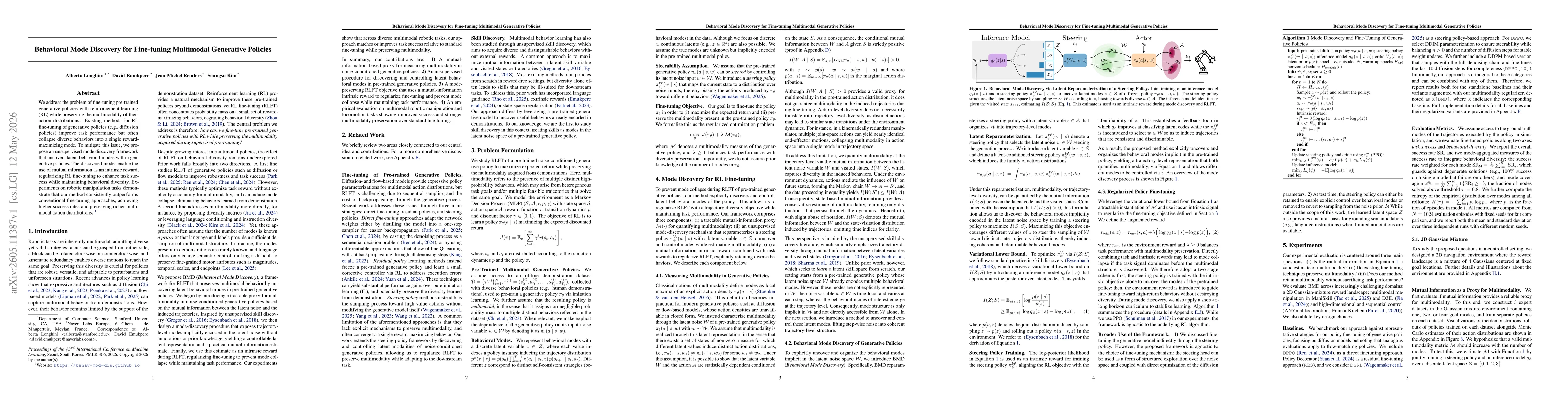 Thumbnail for Behavioral Mode Discovery for Fine-tuning Multimodal Generative Policies