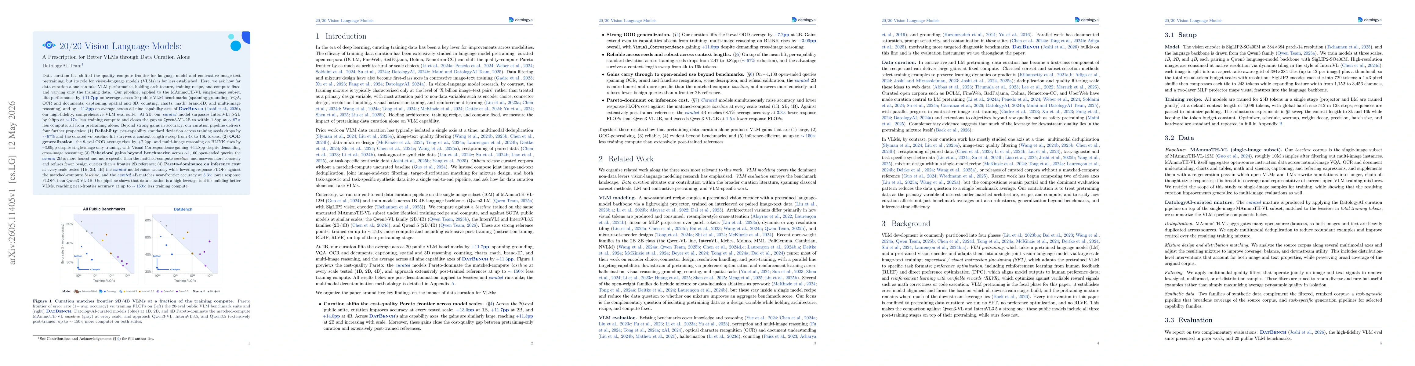 Thumbnail for 20/20 Vision Language Models: A Prescription for Better VLMs through Data Curation Alone