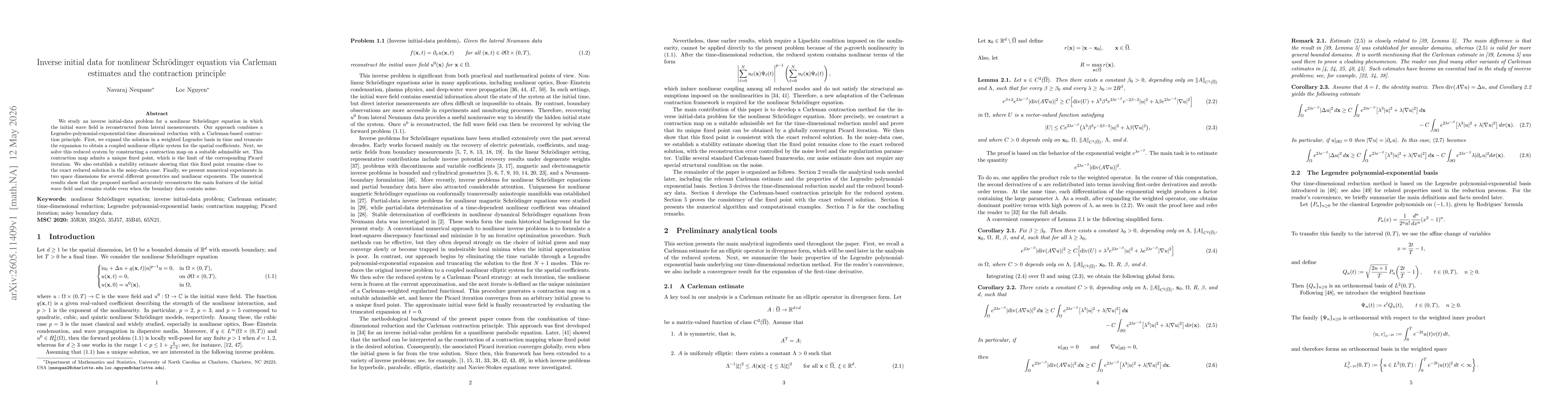 Thumbnail for Inverse initial data for nonlinear Schrödinger equation via Carleman estimates and the contraction principle