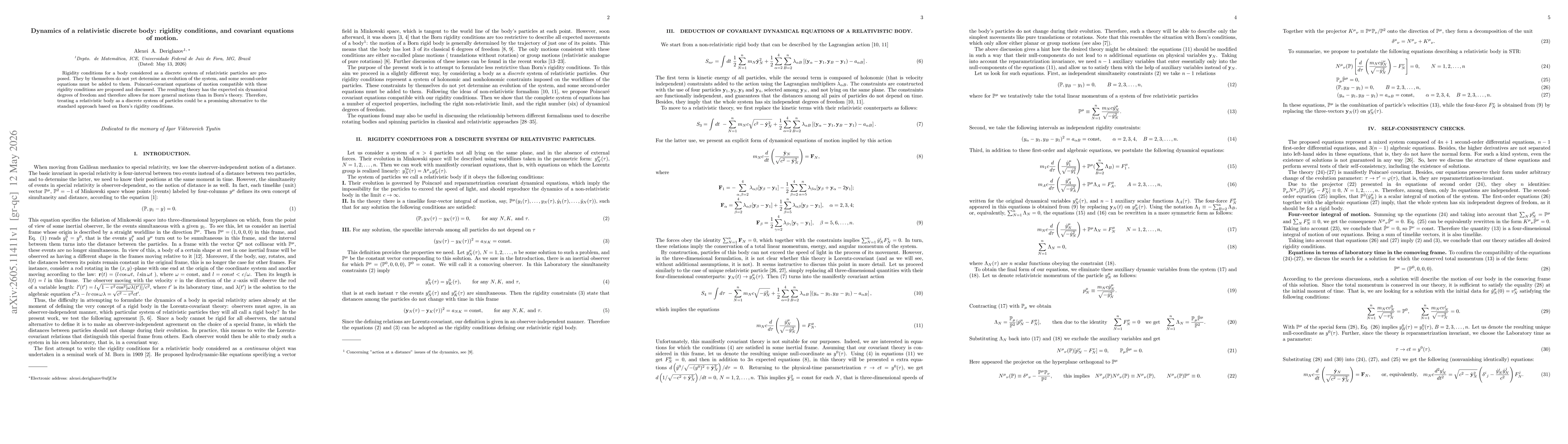Thumbnail for Dynamics of a relativistic discrete body: rigidity conditions, and covariant equations of motion