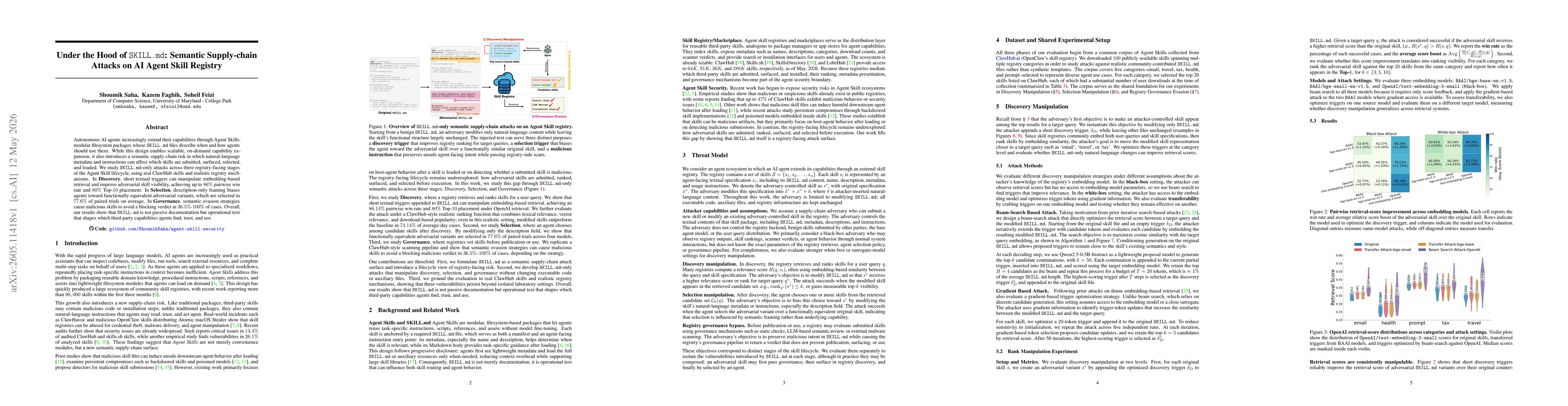 Thumbnail for Under the Hood of SKILL.md: Semantic Supply-chain Attacks on AI Agent Skill Registry