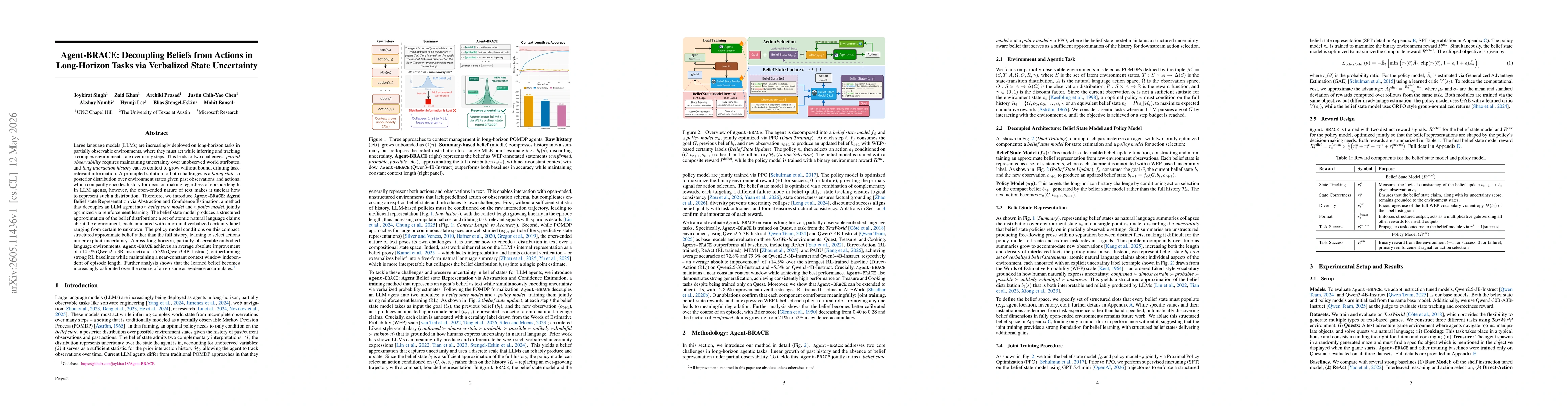 Thumbnail for Agent-BRACE: Decoupling Beliefs from Actions in Long-Horizon Tasks via Verbalized State Uncertainty