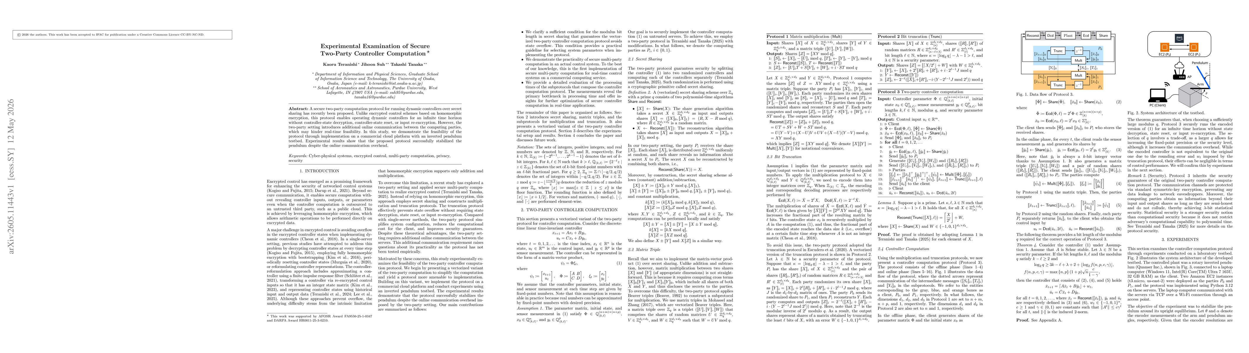 Thumbnail for Experimental Examination of Secure Two-Party Controller Computation