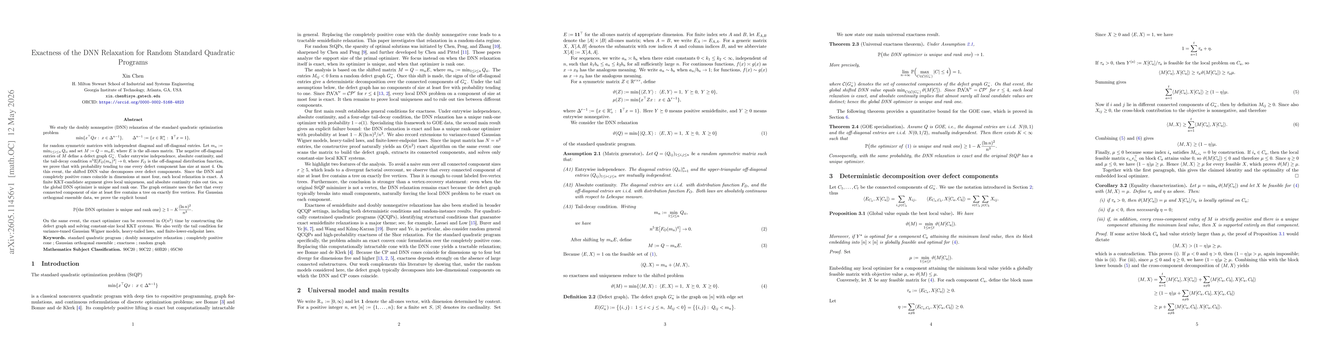 Thumbnail for Exactness of the DNN Relaxation for Random Standard Quadratic Programs