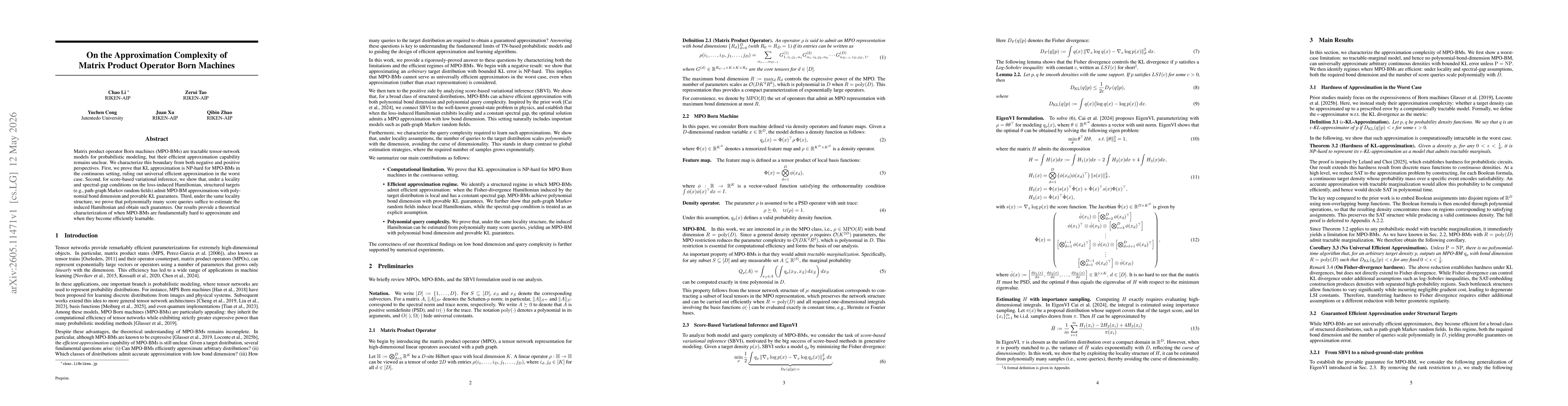 Thumbnail for On the Approximation Complexity of Matrix Product Operator Born Machines