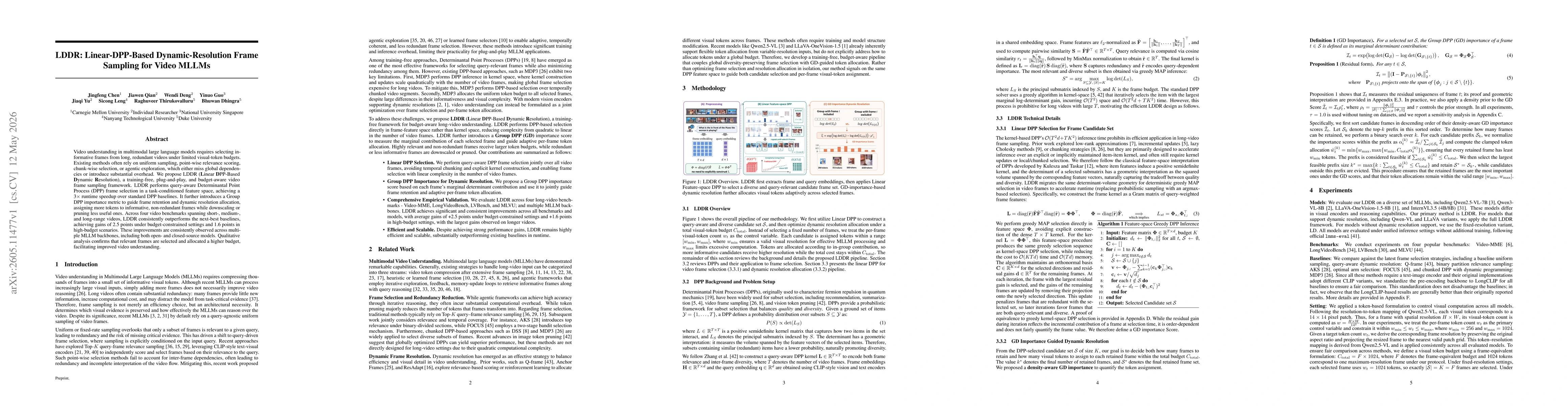 Thumbnail for LDDR: Linear-DPP-Based Dynamic-Resolution Frame Sampling for Video MLLMs