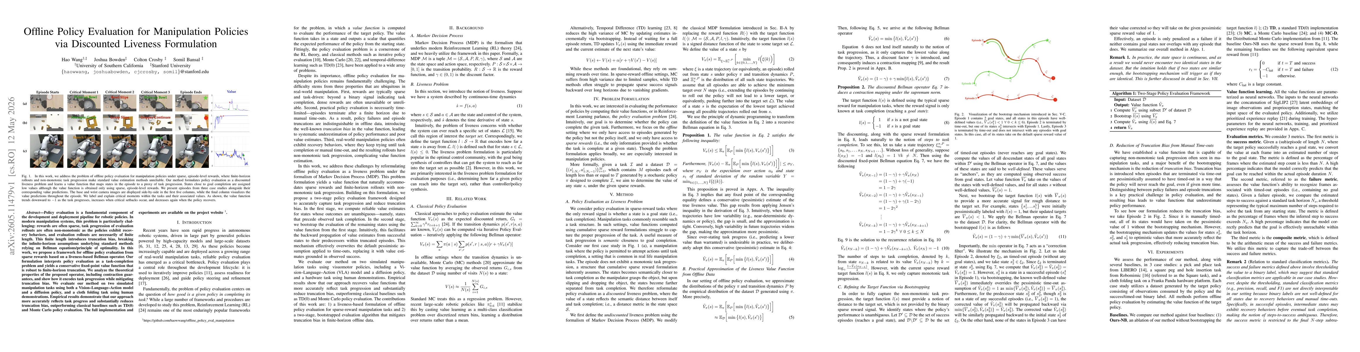 Thumbnail for Offline Policy Evaluation for Manipulation Policies via Discounted Liveness Formulation