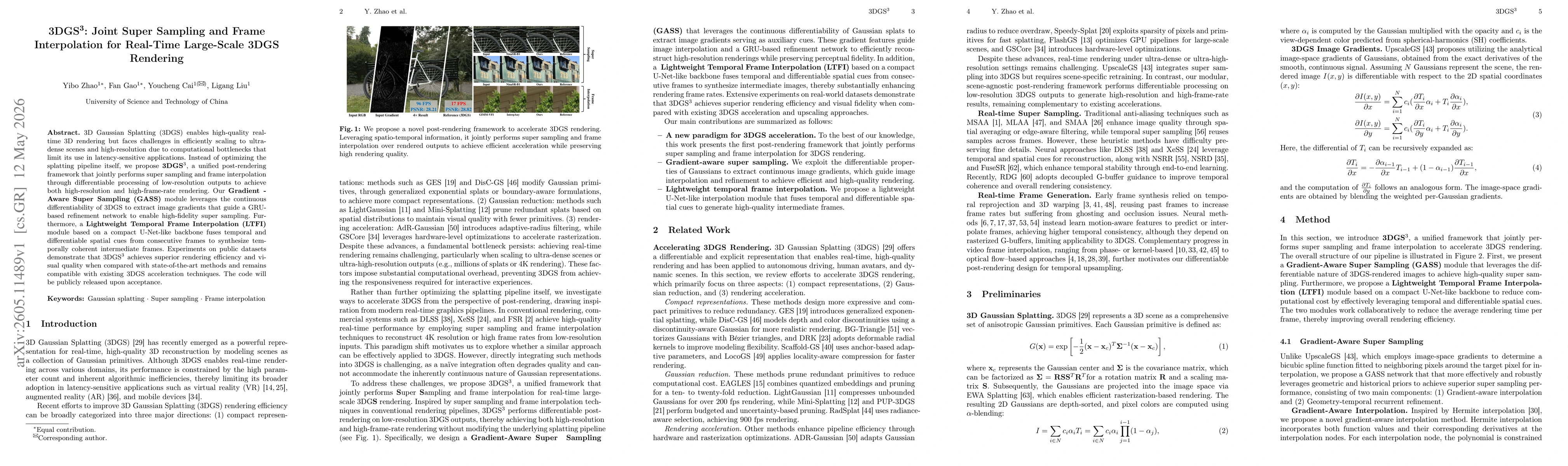 Thumbnail for 3DGS$^3$: Joint Super Sampling and Frame Interpolation for Real-Time Large-Scale 3DGS Rendering
