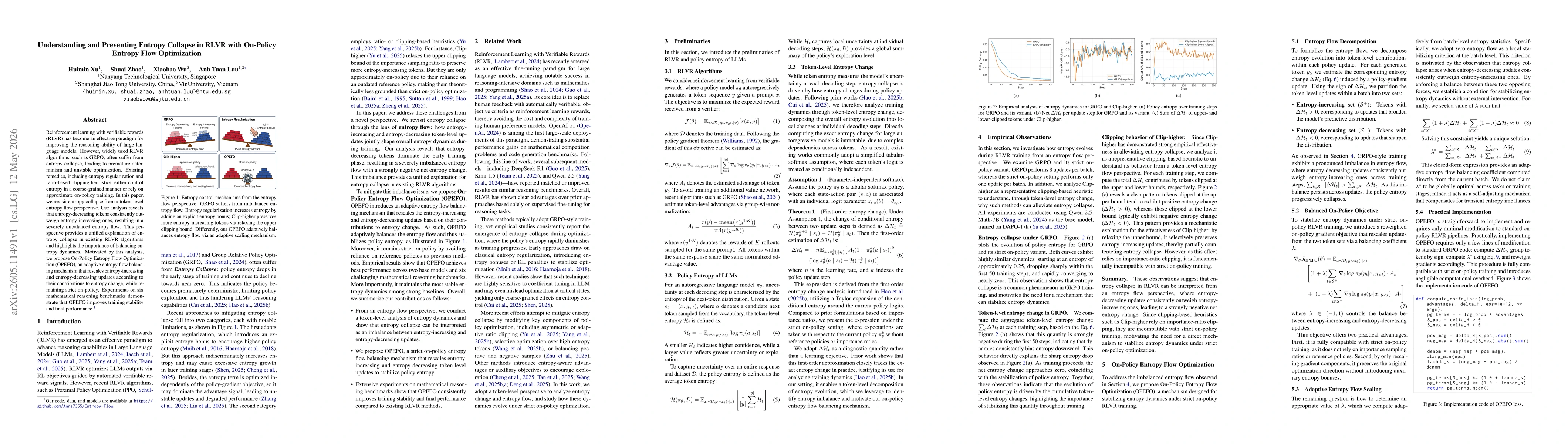 Thumbnail for Understanding and Preventing Entropy Collapse in RLVR with On-Policy Entropy Flow Optimization