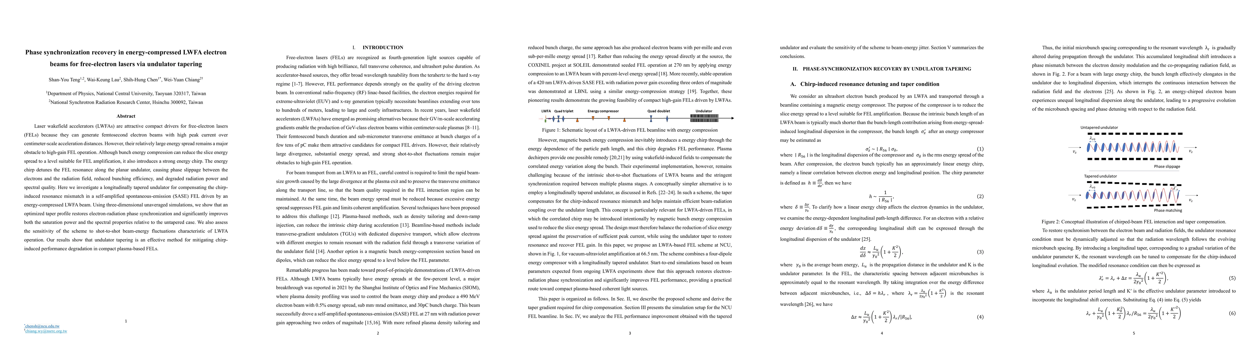 Thumbnail for Phase synchronization recovery in energy-compressed LWFA electron beams for free-electron lasers via undulator tapering