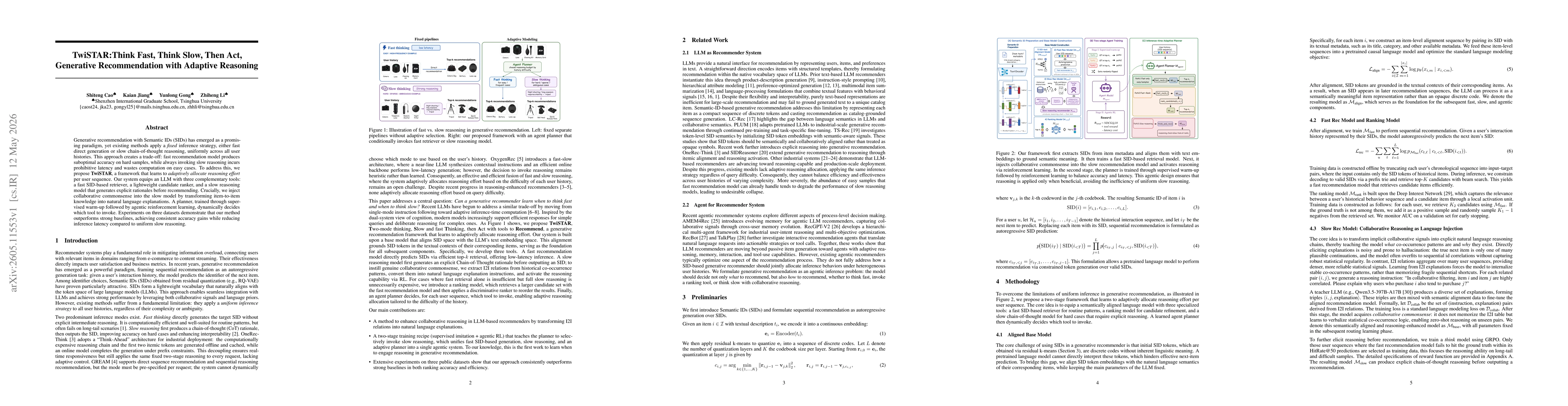 Thumbnail for TwiSTAR:Think Fast, Think Slow, Then Act,Generative Recommendation with Adaptive Reasoning