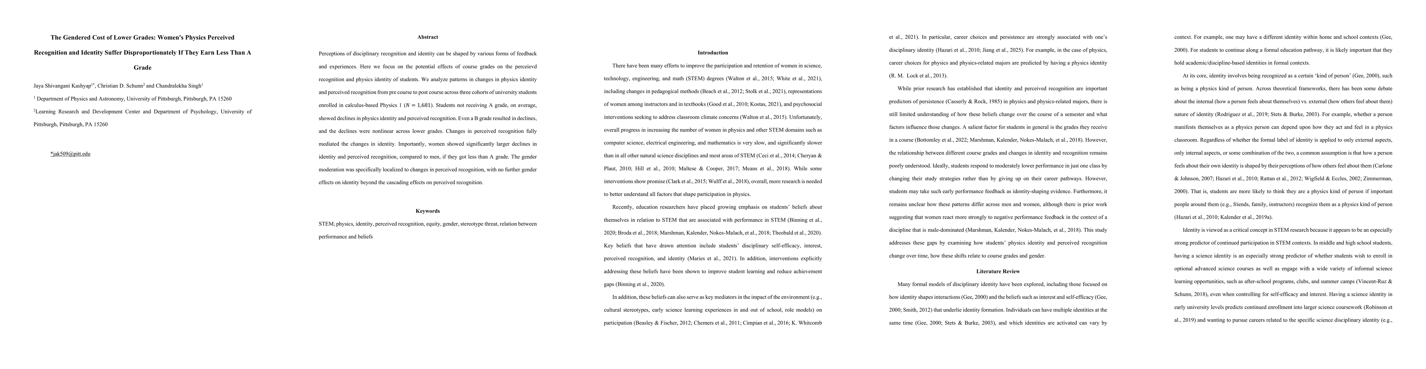Thumbnail for The Gendered Cost of Lower Grades: Women's Physics Perceived Recognition and Identity Suffer Disproportionately If They Earn Less Than A Grade