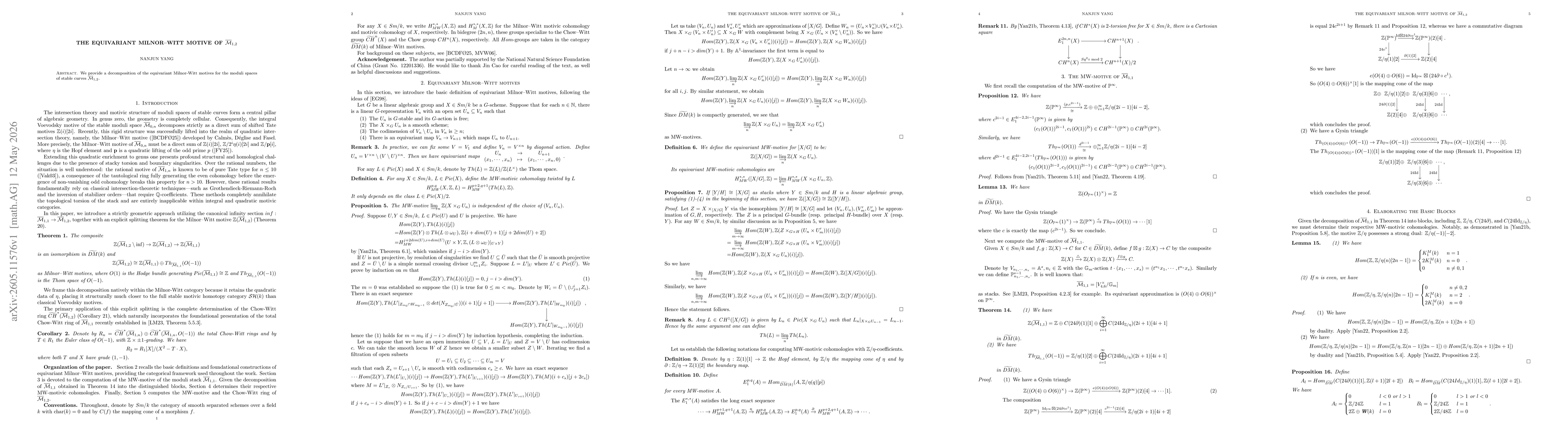 Thumbnail for The equivariant Milnor-Witt motive of $\overline{\mathcal{M}}_{1,2}$