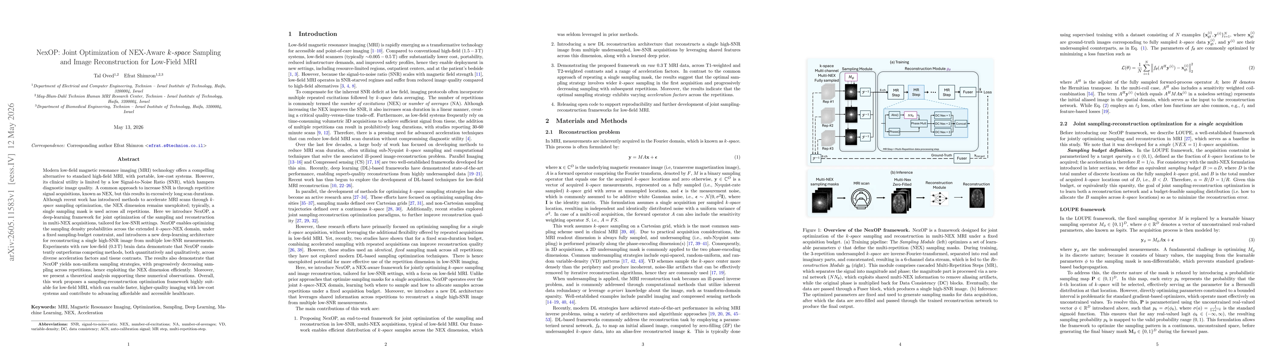 Thumbnail for NexOP: Joint Optimization of NEX-Aware k-space Sampling and Image Reconstruction for Low-Field MRI