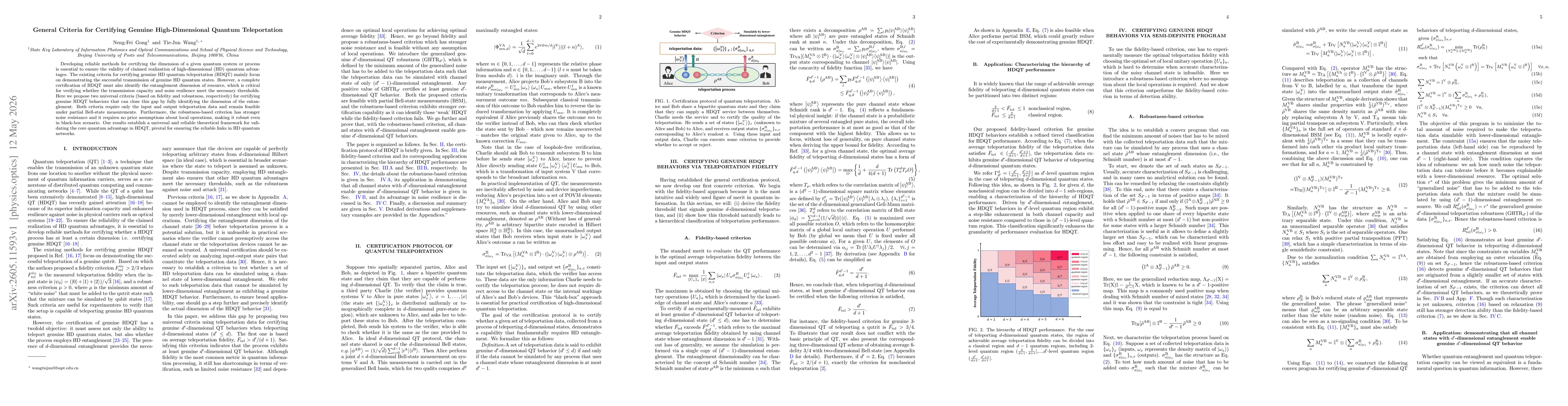 Thumbnail for General Criteria for Certifying Genuine High-Dimensional Quantum Teleportation