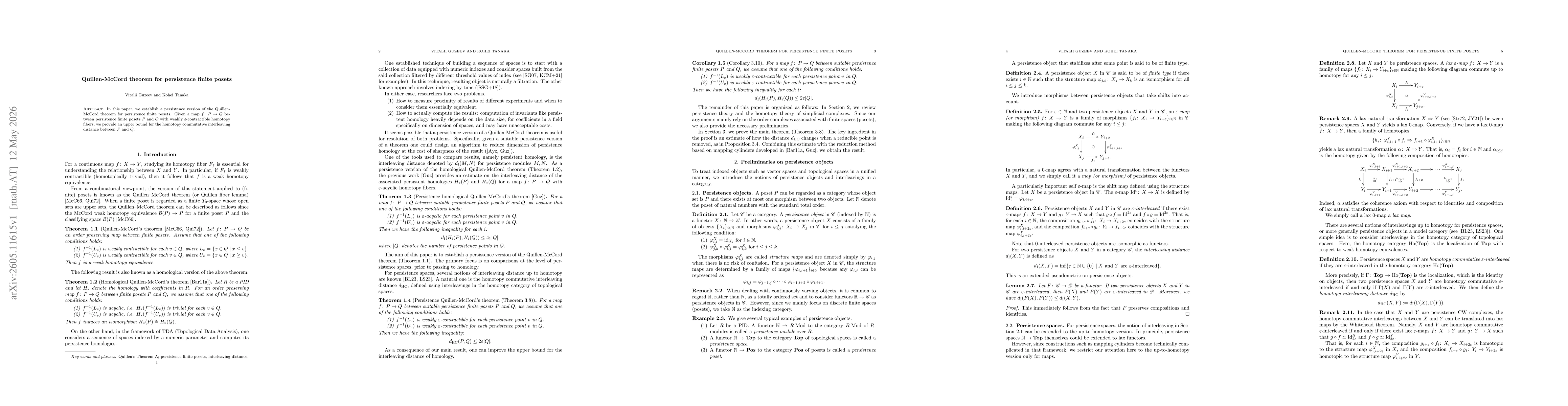 Thumbnail for Quillen-McCord theorem for persistence finite posets