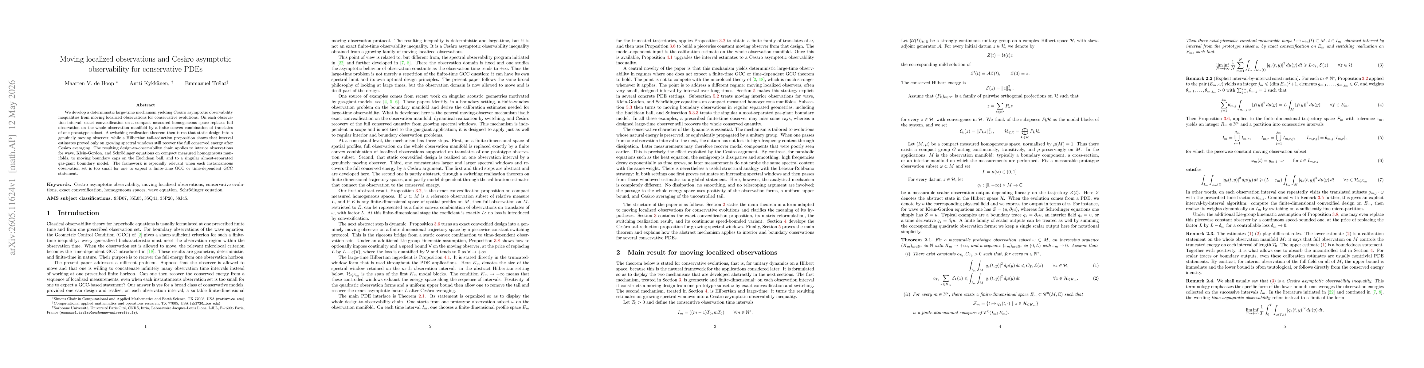 Thumbnail for Moving localized observations and Ces{à}ro asymptotic observability for conservative PDEs