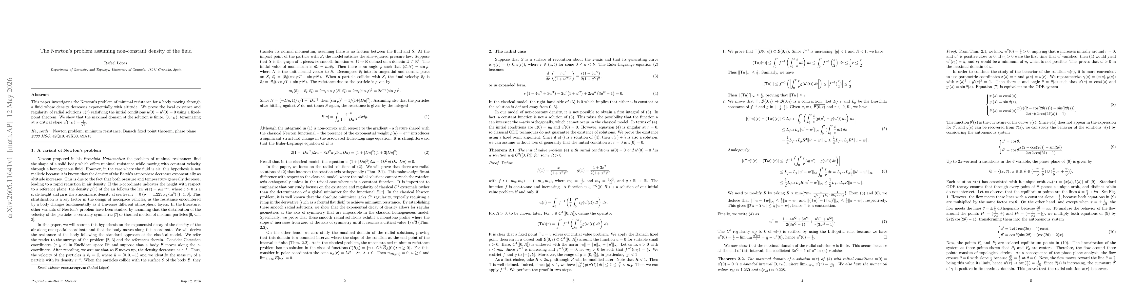 Thumbnail for The Newton's problem assuming non-constant density of the fluid