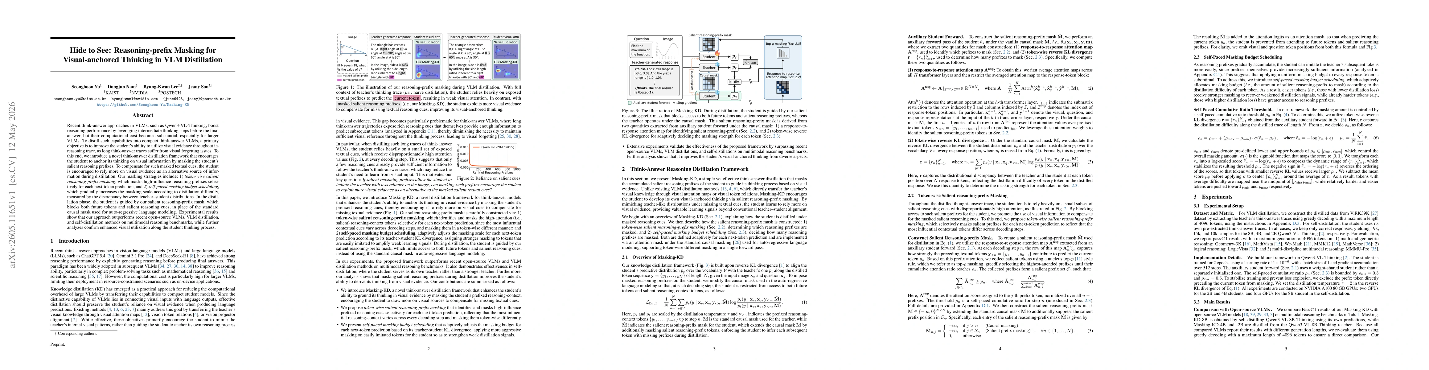 Thumbnail for Hide to See: Reasoning-prefix Masking for Visual-anchored Thinking in VLM Distillation