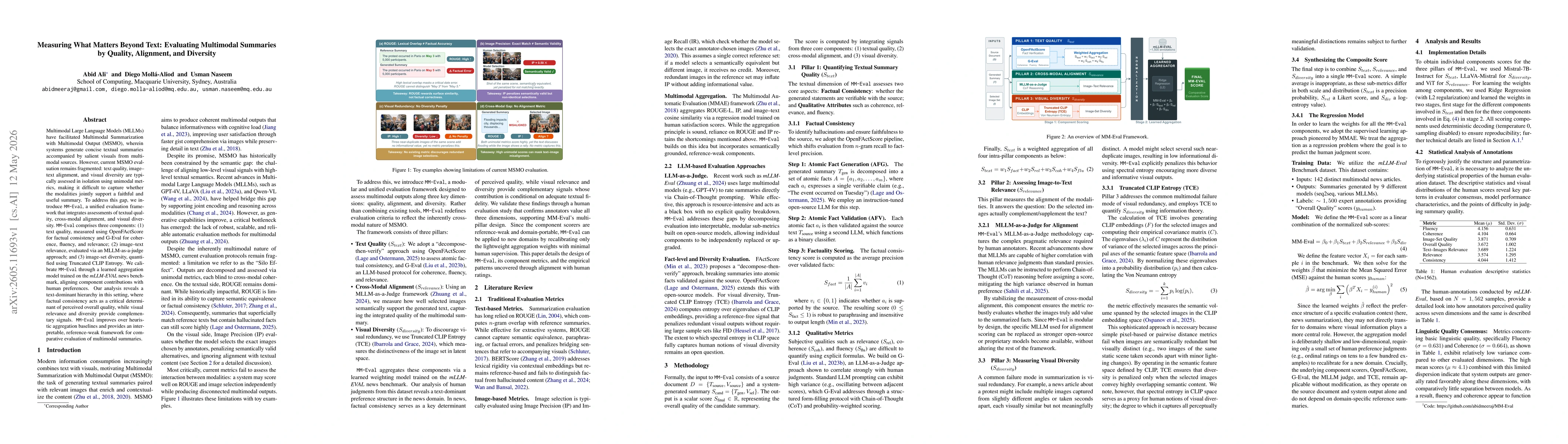 Thumbnail for Measuring What Matters Beyond Text: Evaluating Multimodal Summaries by Quality, Alignment, and Diversity