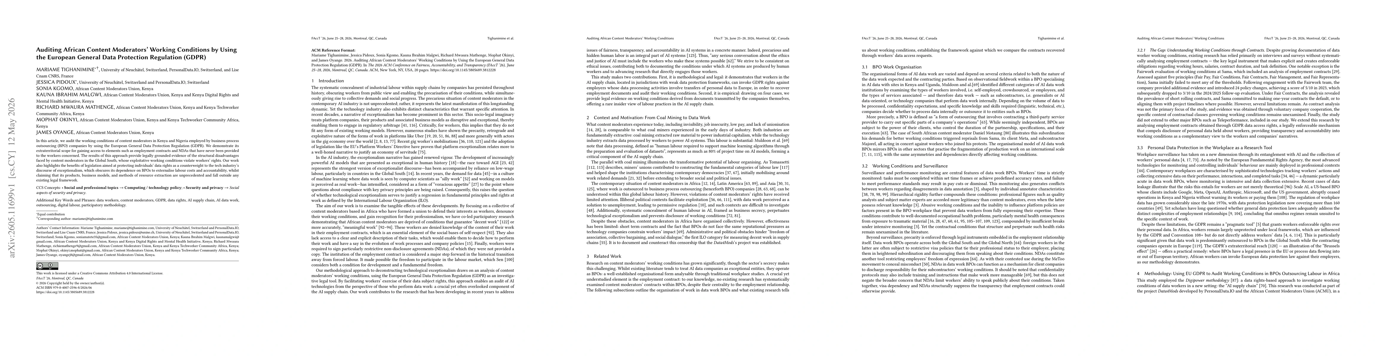 Thumbnail for Auditing African Content Moderators' Working Conditions by Using the European General Data Protection Regulation (GDPR)