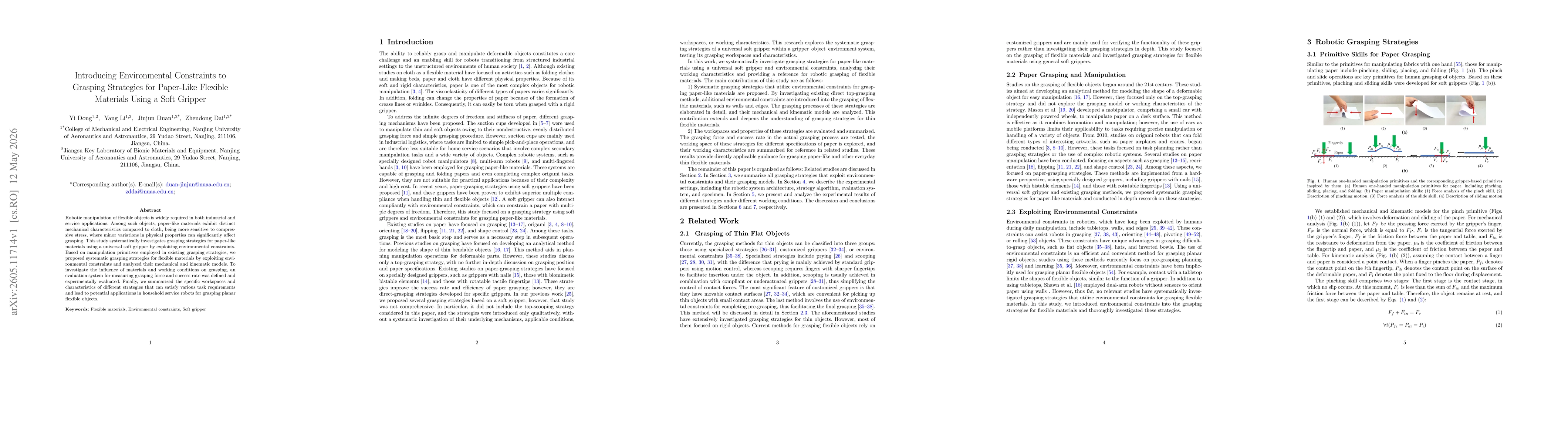 Thumbnail for Introducing Environmental Constraints to Grasping Strategies for Paper-Like Flexible Materials Using a Soft Gripper