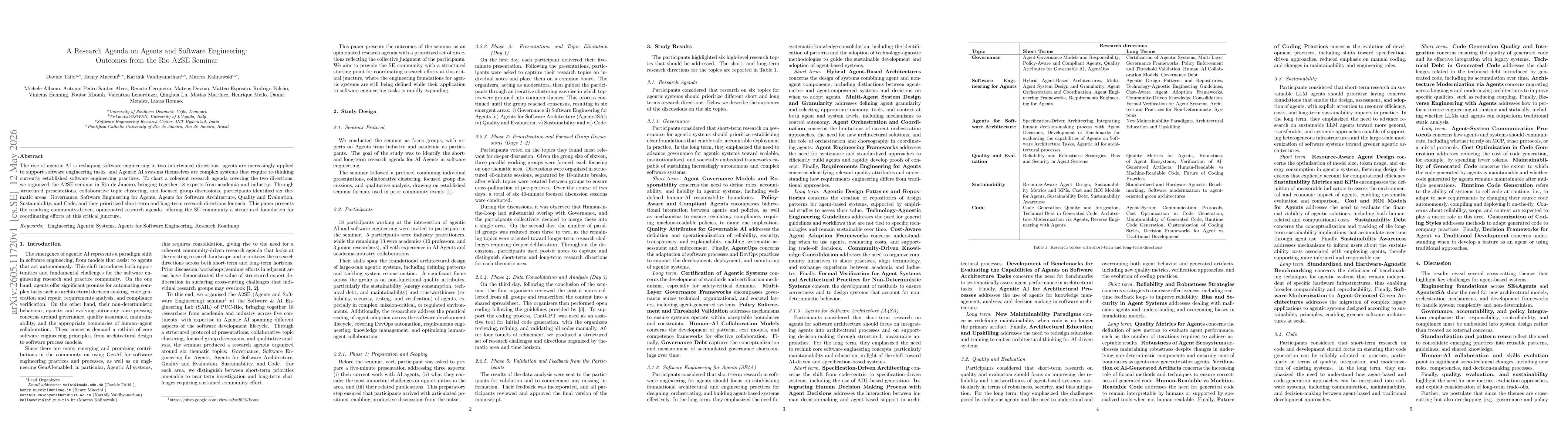 Thumbnail for A Research Agenda on Agents and Software Engineering: Outcomes from the Rio A2SE Seminar