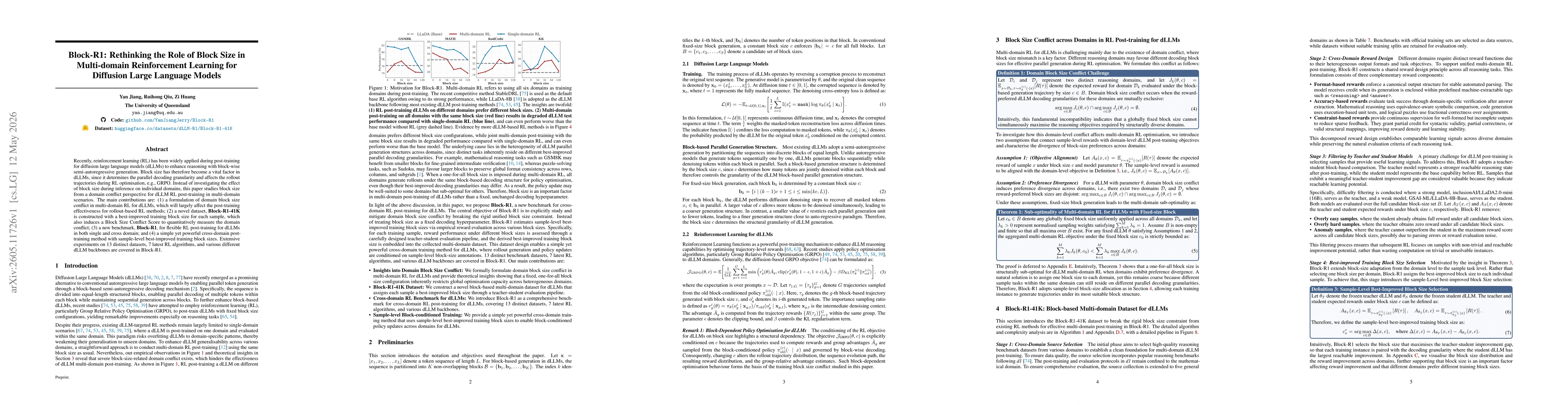 Thumbnail for Block-R1: Rethinking the Role of Block Size in Multi-domain Reinforcement Learning for Diffusion Large Language Models
