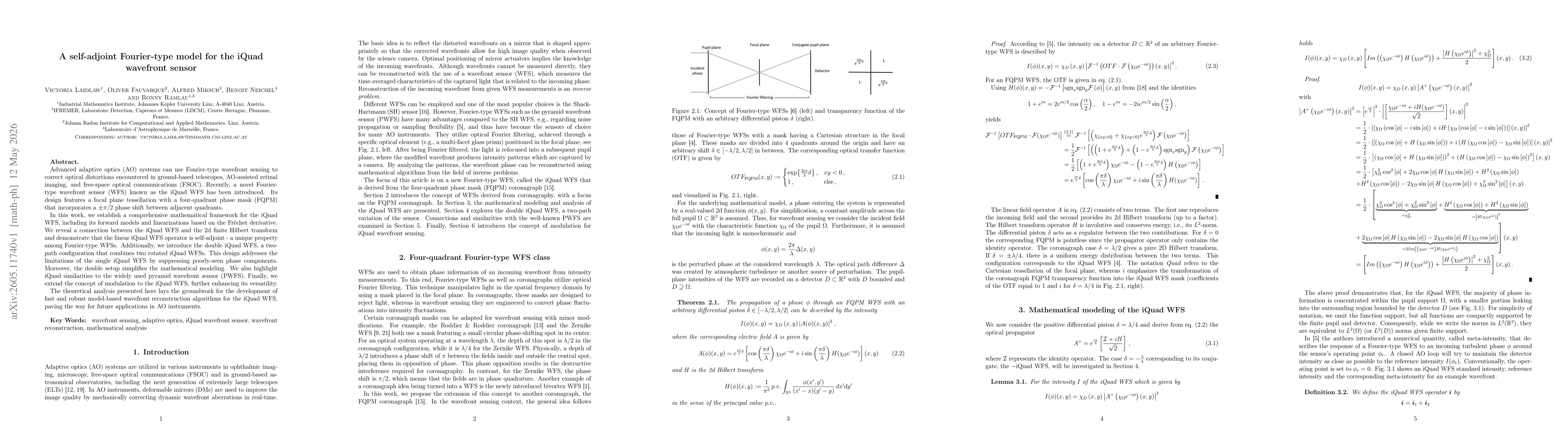 Thumbnail for A self-adjoint Fourier-type model for the iQuad wavefront sensor