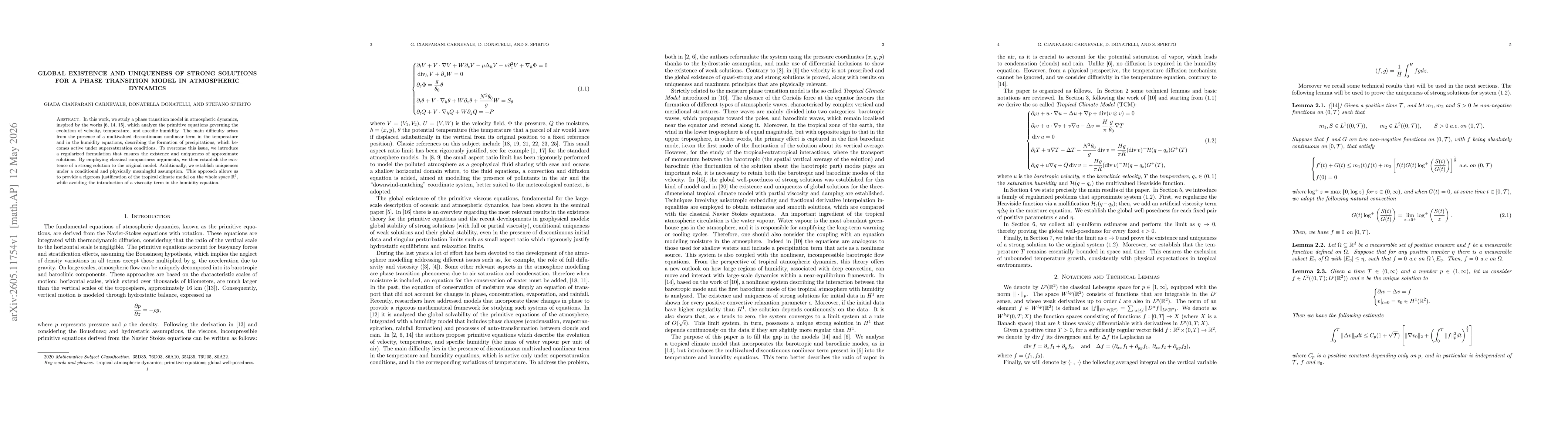 Thumbnail for Global Existence and Uniqueness of Strong Solutions for a Phase Transition Model in Atmospheric Dynamics