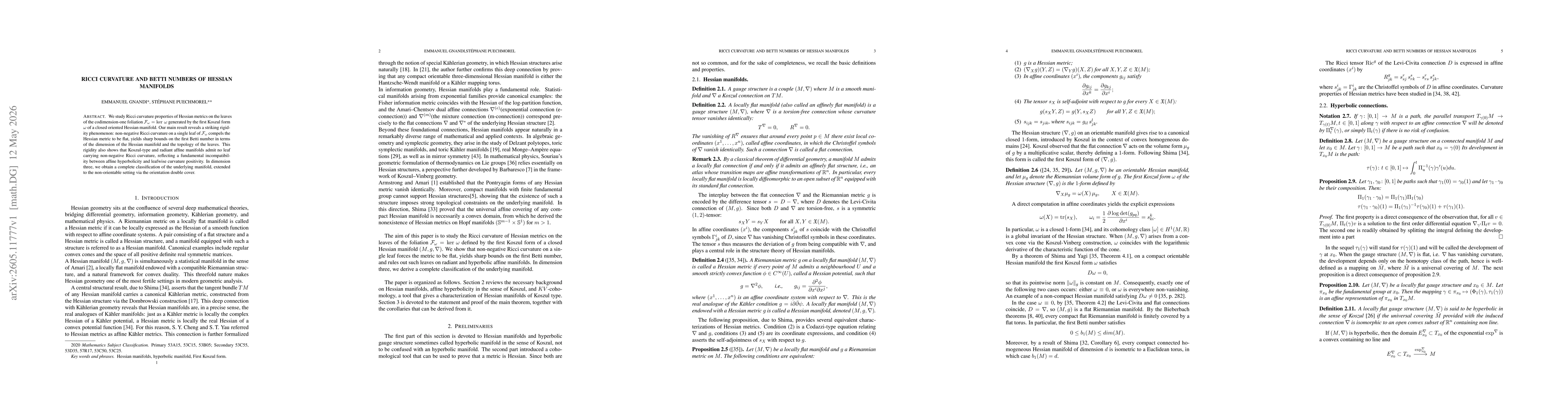 Thumbnail for Ricci Curvature and Betti Numbers of Hessian Manifolds