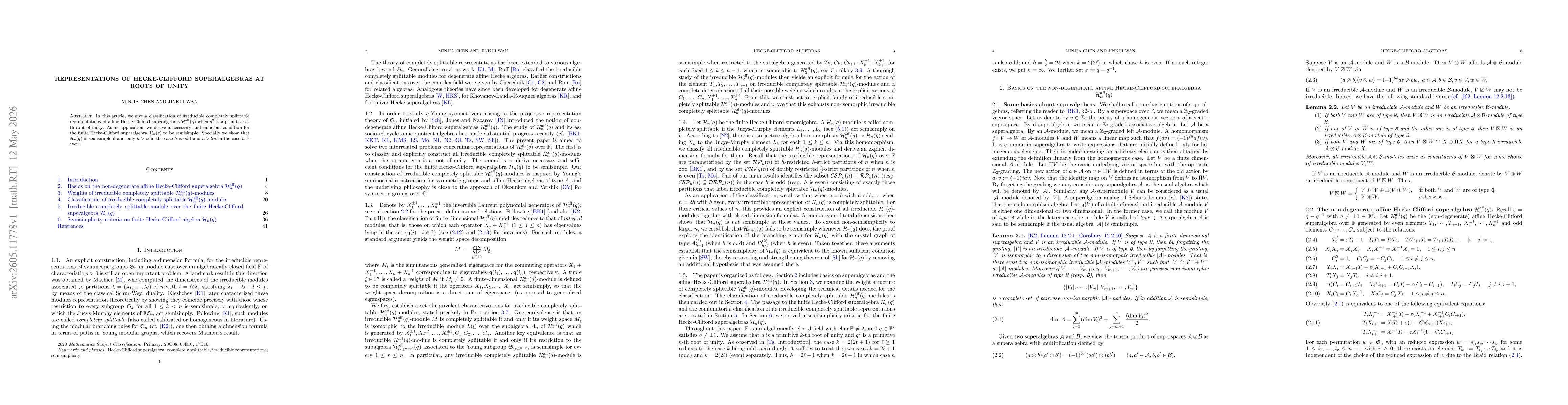 Thumbnail for Representations of Hecke-Clifford superalgebras at roots of unity