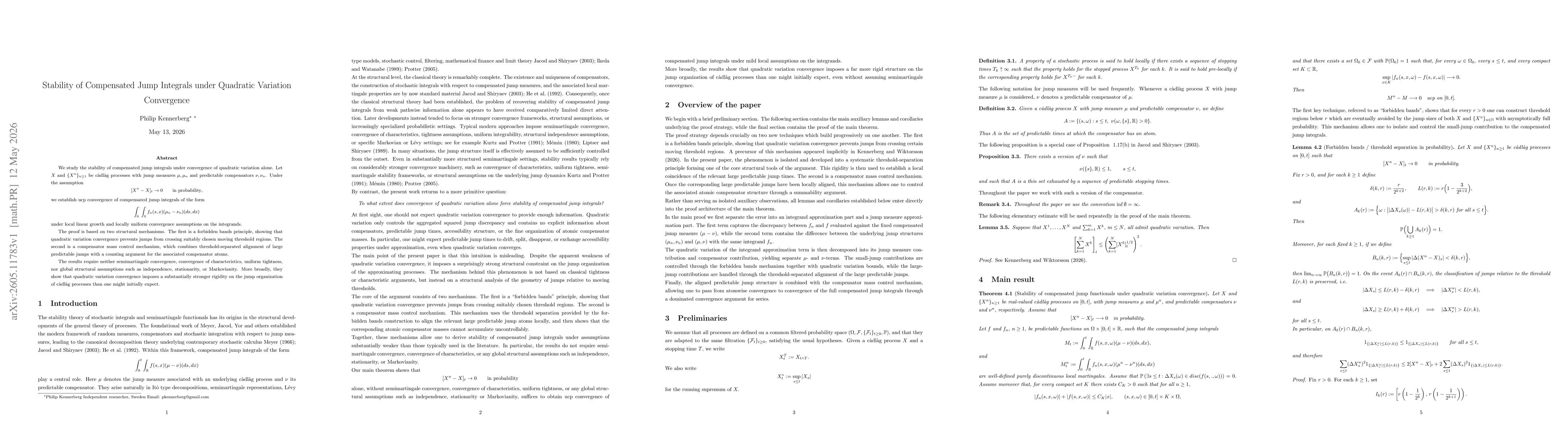 Thumbnail for Stability of Compensated Jump Integrals under Quadratic Variation Convergence