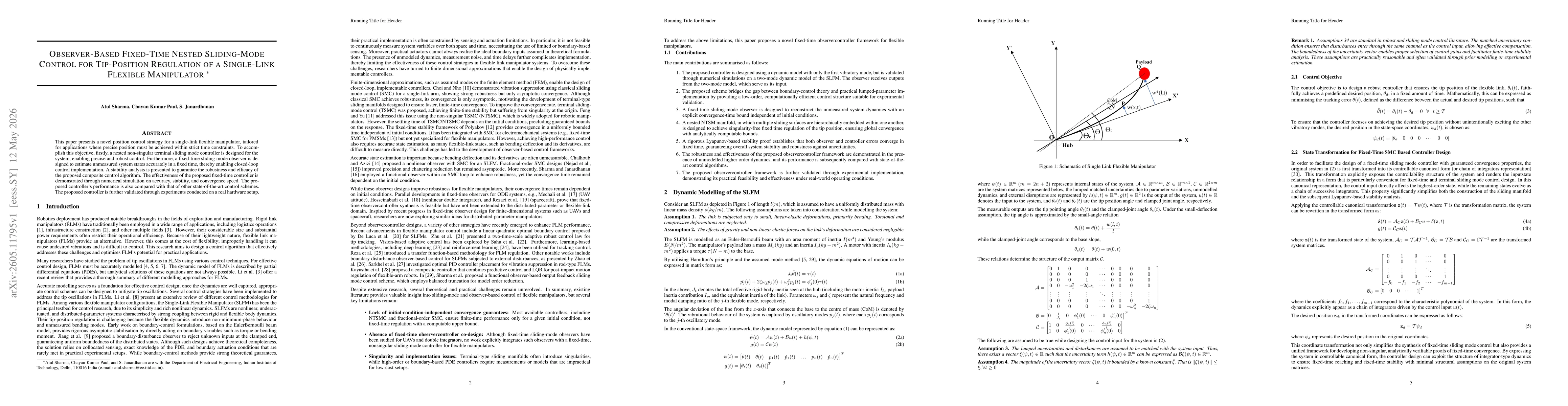 Thumbnail for Observer-Based Fixed-Time Nested Sliding-Mode Control for Tip-Position Regulation of a Single-Link Flexible Manipulator