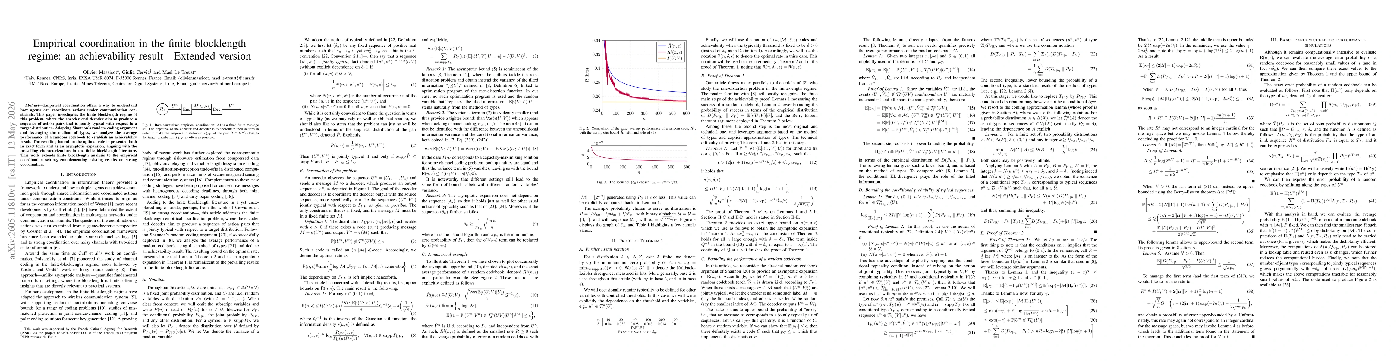 Thumbnail for Empirical coordination in the finite blocklength regime: an achievability result---Extended version