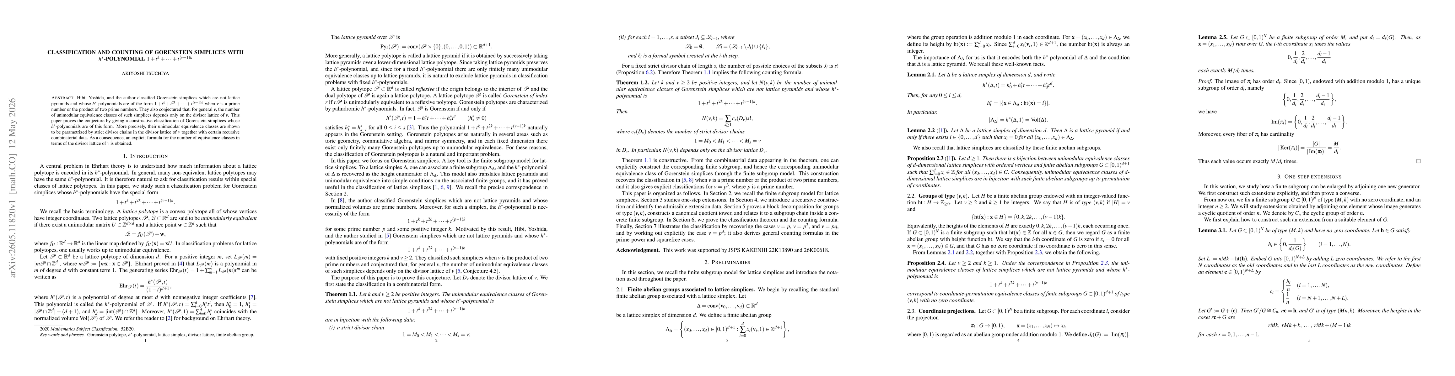 Thumbnail for Classification and counting of Gorenstein simplices with $h^*$-polynomial $1+t^k+\cdots+t^{(v-1)k}$