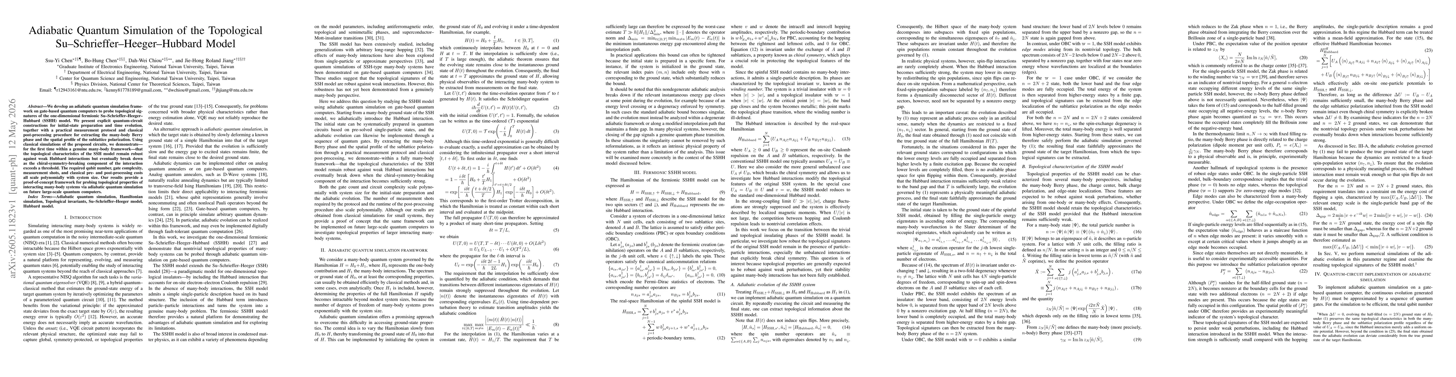 Thumbnail for Adiabatic Quantum Simulation of the Topological Su--Schrieffer--Heeger--Hubbard Model