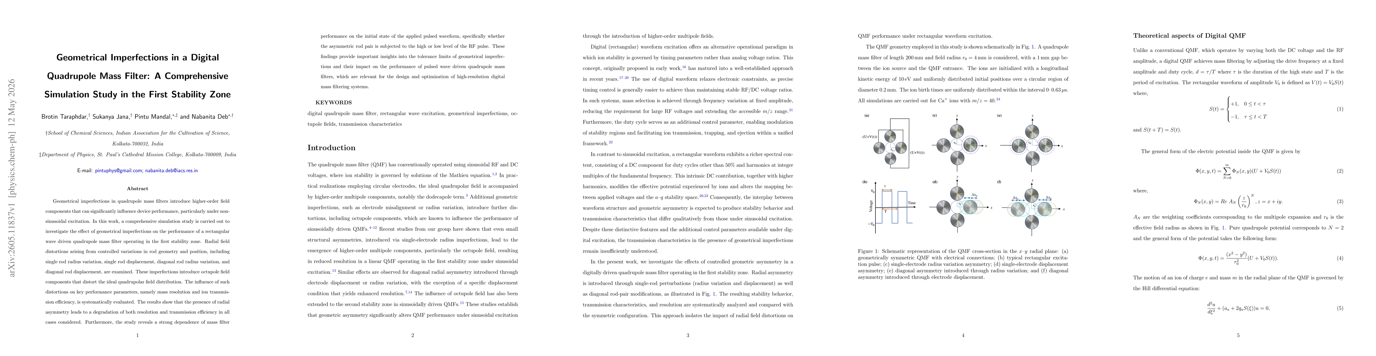 Thumbnail for Geometrical Imperfections in a Digital Quadrupole Mass Filter: A Comprehensive Simulation Study in the First Stability Zone