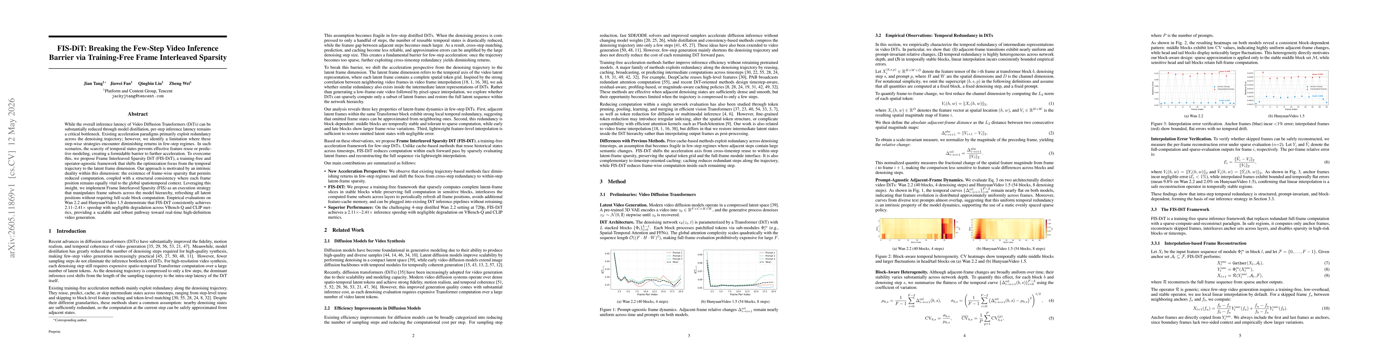 Thumbnail for FIS-DiT: Breaking the Few-Step Video Inference Barrier via Training-Free Frame Interleaved Sparsity