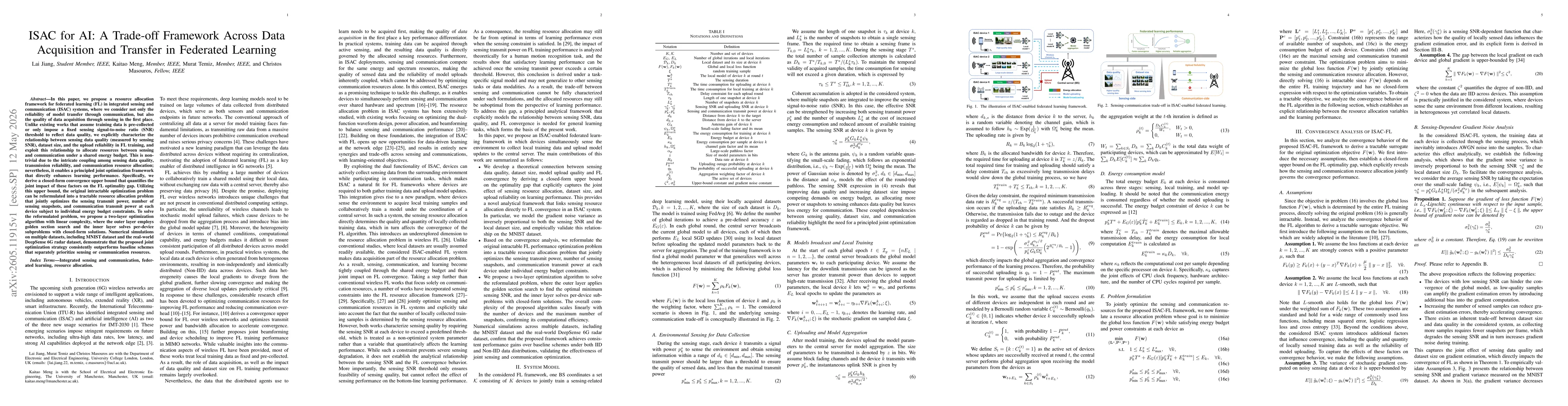 Thumbnail for ISAC for AI: A Trade-off Framework Across Data Acquisition and Transfer in Federated Learning
