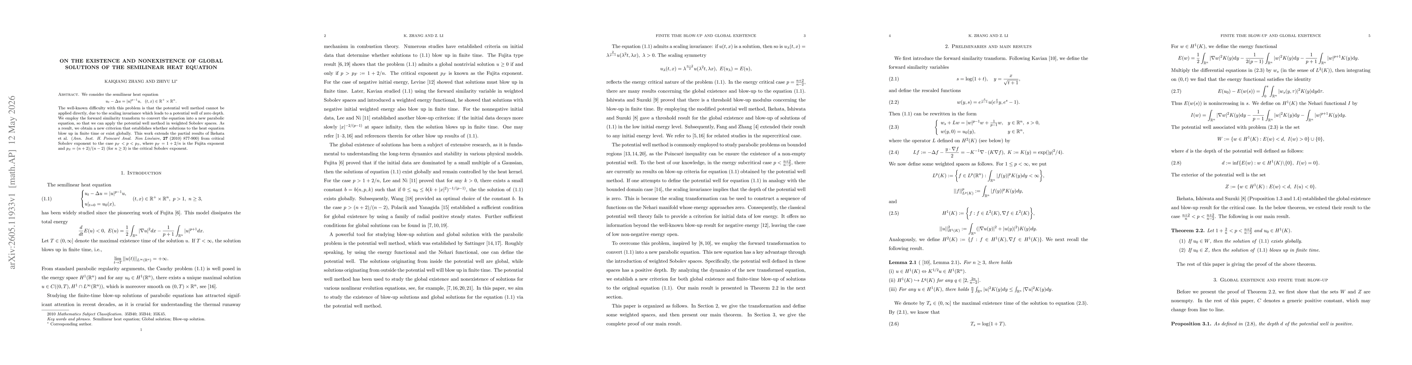 Thumbnail for On the existence and nonexistence of global solutions of the semilinear heat equation