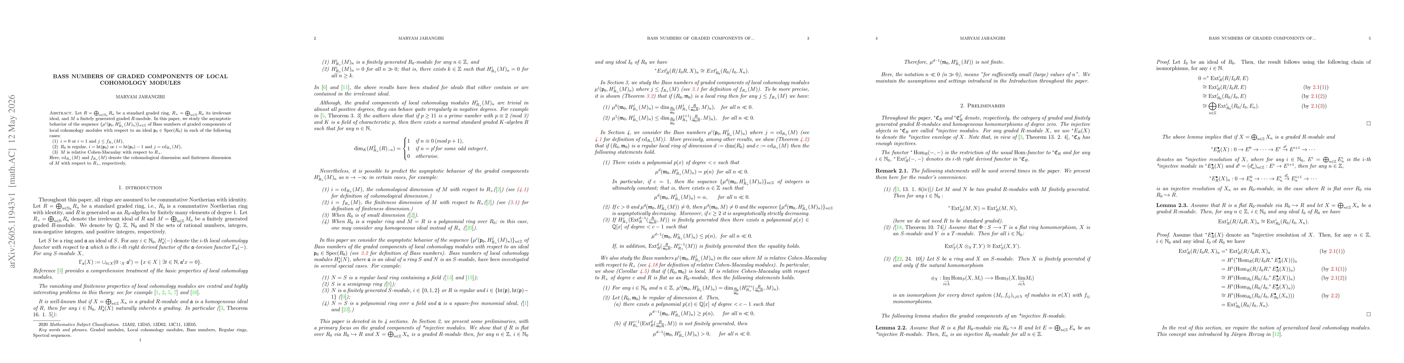 Thumbnail for Bass numbers of graded components of local cohomology modules