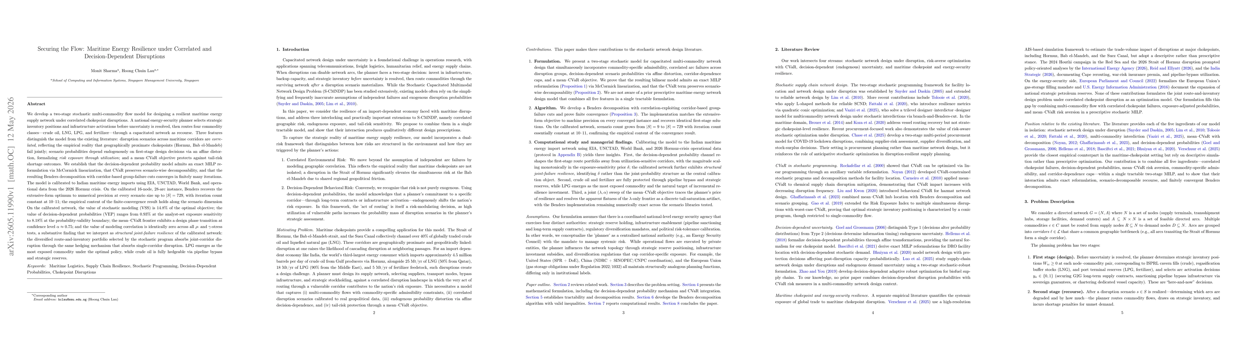 Thumbnail for Securing the Flow: Maritime Energy Resilience under Correlated and Decision-Dependent Disruptions