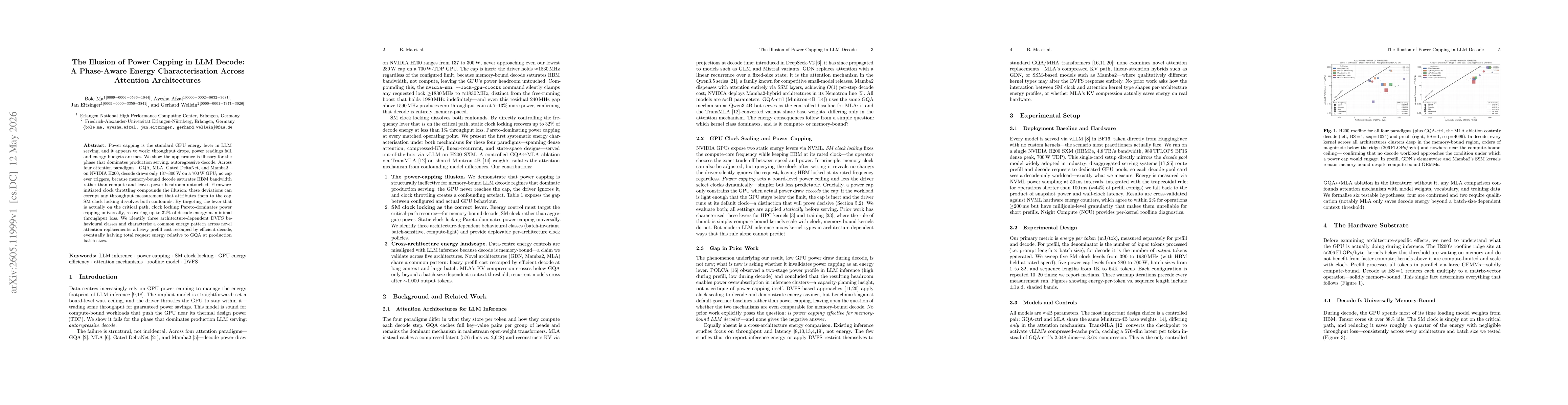 Thumbnail for The Illusion of Power Capping in LLM Decode: A Phase-Aware Energy Characterisation Across Attention Architectures