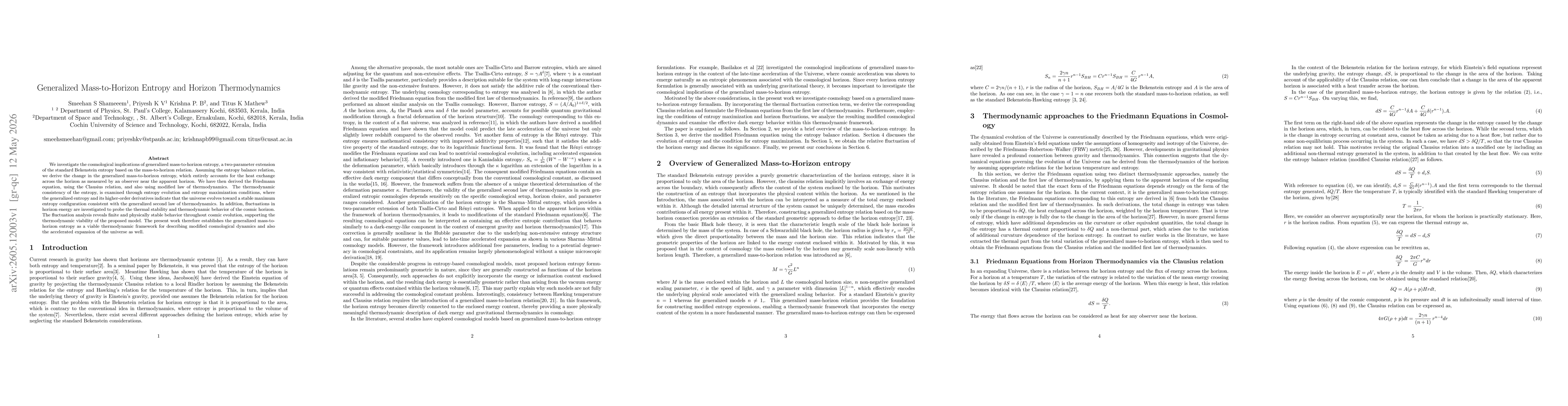 Thumbnail for Generalized Mass-to-Horizon Entropy and Horizon Thermodynamics